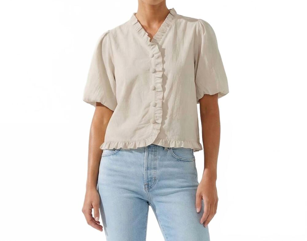 NEW NAKED ZEBRA ruffle detail bubble sleeve top in stone